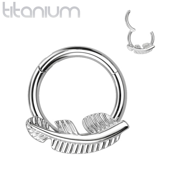Implant Grade Titanium Feather Hinged Clicker Hoop - Pierced Universe