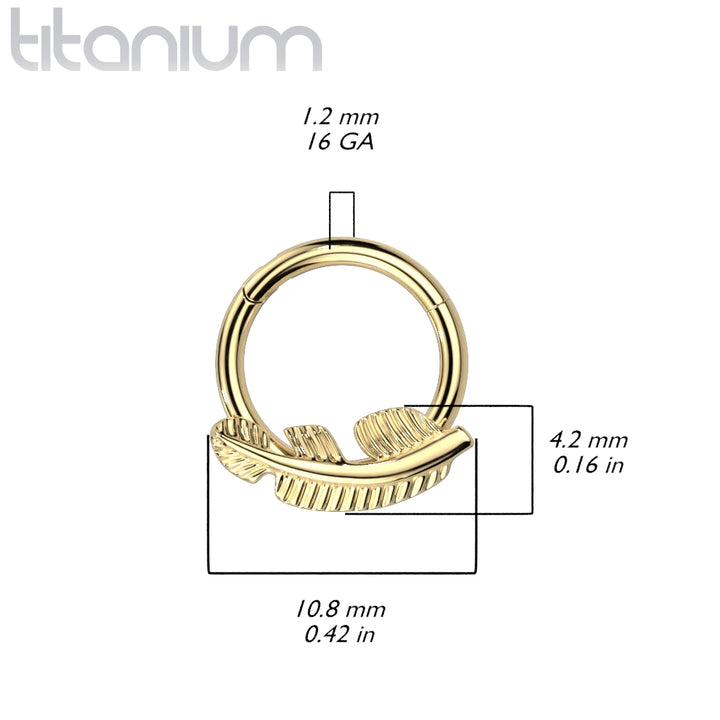 Implant Grade Titanium Gold PVD Feather Hinged Clicker Hoop - Pierced Universe