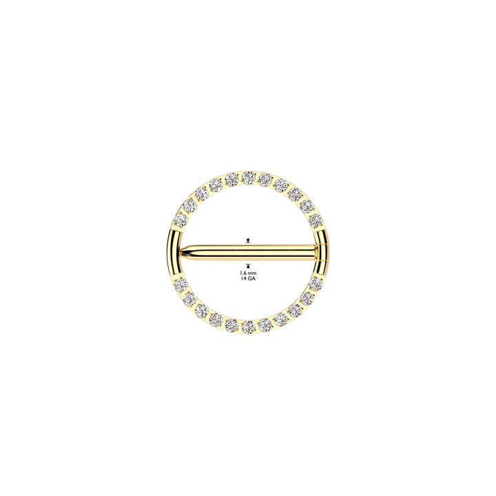 Implant Grade Titanium Gold PVD White CZ Hinged Clicker Nipple Shield - Pierced Universe
