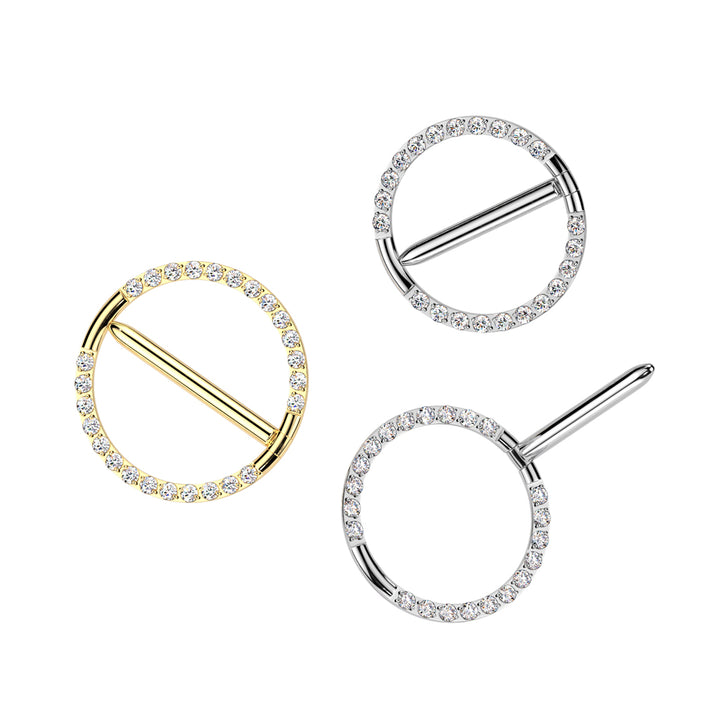 Implant Grade Titanium Gold PVD White CZ Hinged Clicker Nipple Shield - Pierced Universe