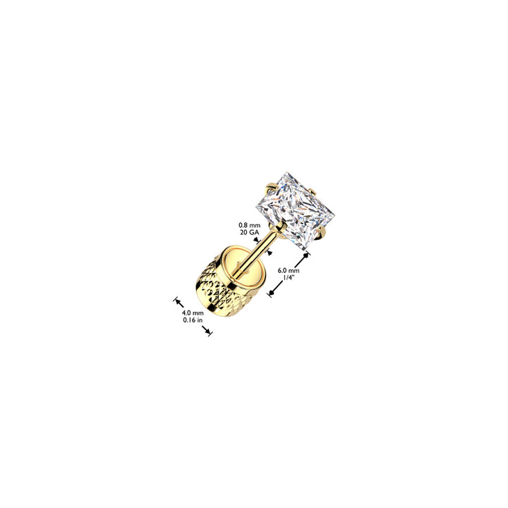 Pair of 316L Surgical Steel Gold PVD Push In Backing White CZ Square Gem Stud Earrings - Pierced Universe