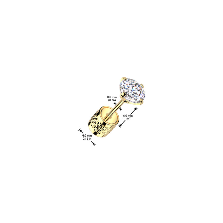 Pair of 316L Surgical Steel Gold PVD Push In Backing White CZ Stud Earrings - Pierced Universe