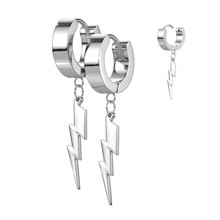Pair of 316L Surgical Steel Lightning Bolt Dangle Hoop Earrings - Pierced Universe