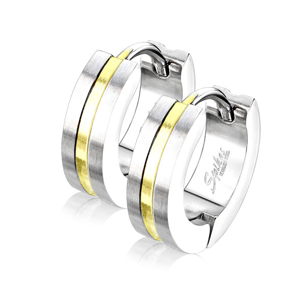 Pair of 316L Surgical Steel Gold PVD Thin Stripe Centre Hoop Earrings - Pierced Universe