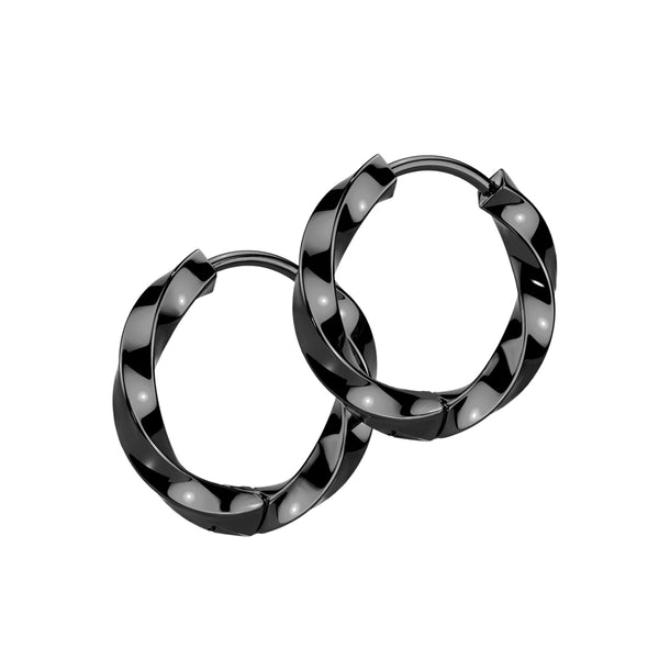 Pair of 316L Surgical Steel Black PVD Twisted Hoop Earrings - Pierced Universe