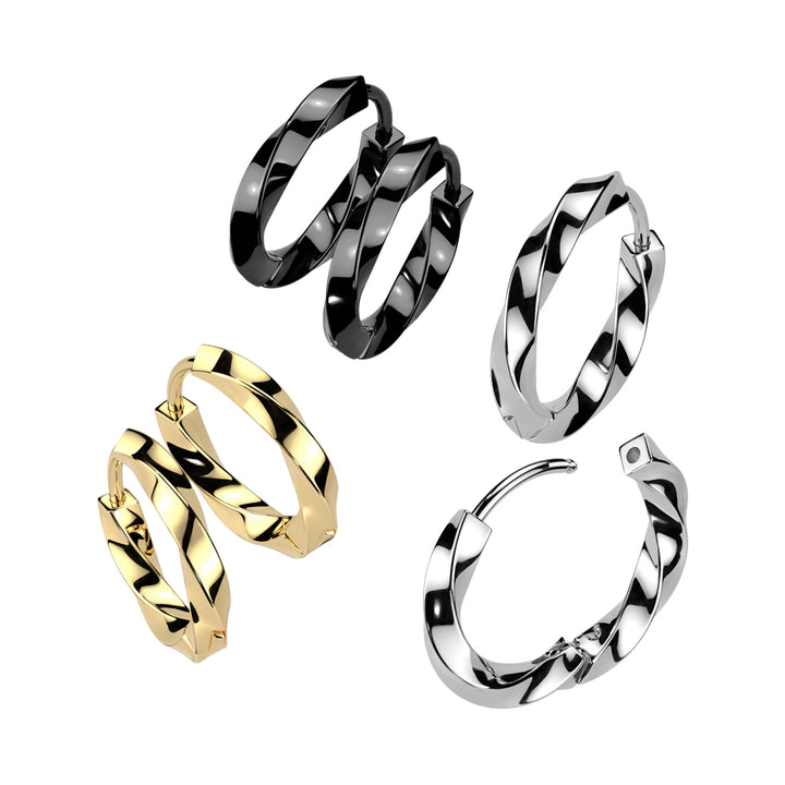 Pair of 316L Surgical Steel Black PVD Twisted Hoop Earrings - Pierced Universe