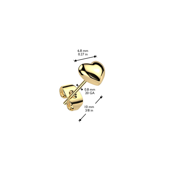Pair of 316L Surgical Steel Gold PVD Heart Stud Earrings - Pierced Universe