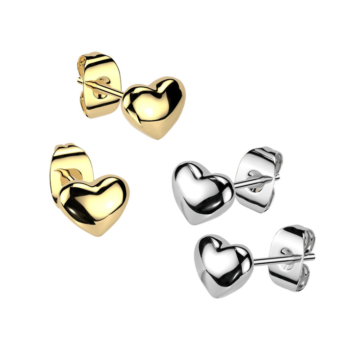 Pair of 316L Surgical Steel Gold PVD Heart Stud Earrings - Pierced Universe