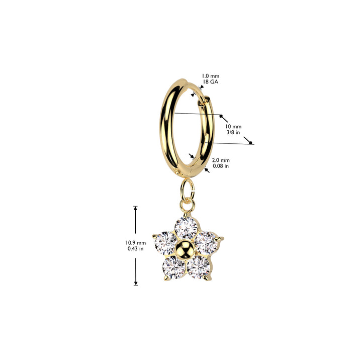 Pair of 316L Surgical Steel Gold PVD Large White CZ Flower Dangle Hoop Earrings - Pierced Universe