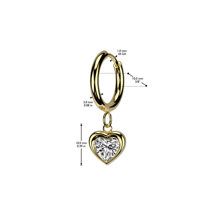 Pair of 316L Surgical Steel White CZ Heart Shaped Gem Dangle Hoop Earrings - Pierced Universe