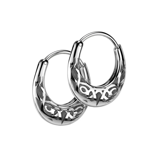 Pair of 316L Surgical Steel 16ga Tribal Design Hoop Earrings - Pierced Universe