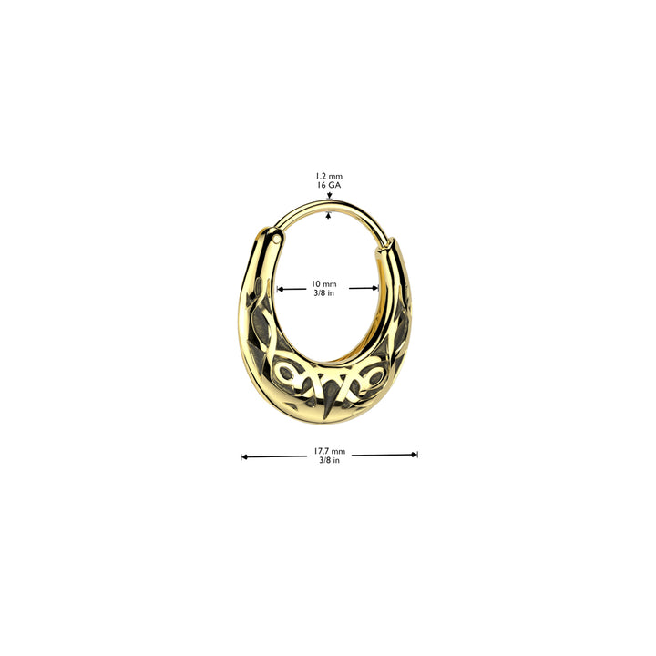 Pair of 316L Surgical Steel Gold PVD 16ga Tribal Design Hoop Earrings - Pierced Universe