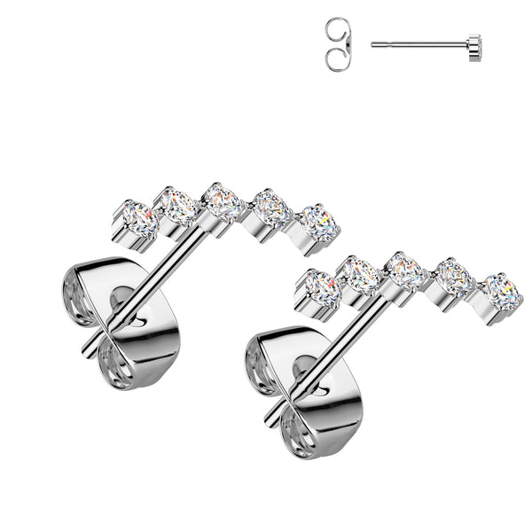 Pair of 316L Surgical Steel Curved White CZ Stud Earrings - Pierced Universe