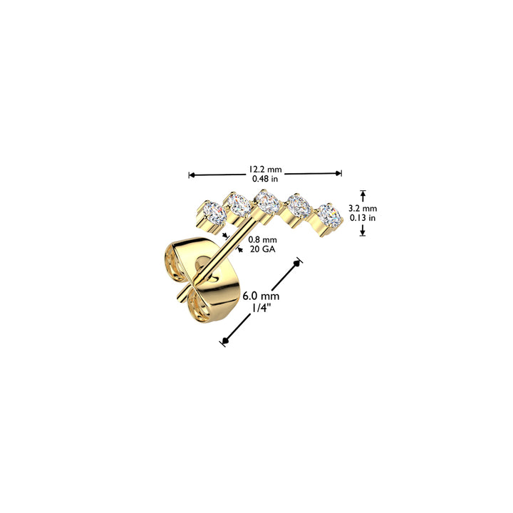 Pair of 316L Surgical Steel Gold PVD Curved White CZ Stud Earrings - Pierced Universe