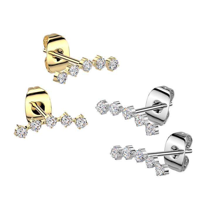 Pair of 316L Surgical Steel Gold PVD Curved White CZ Stud Earrings - Pierced Universe