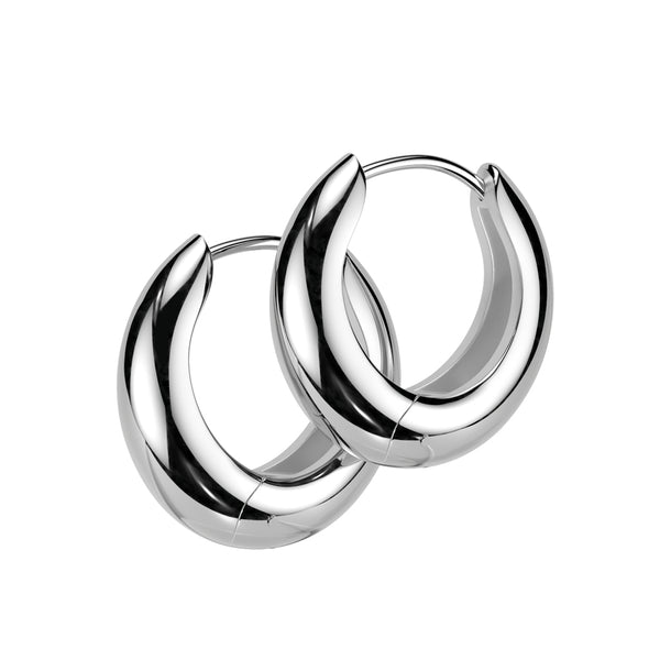 Pair of 316L Surgical Steel Oval Shaped Thick Hoop Earrings - Pierced Universe