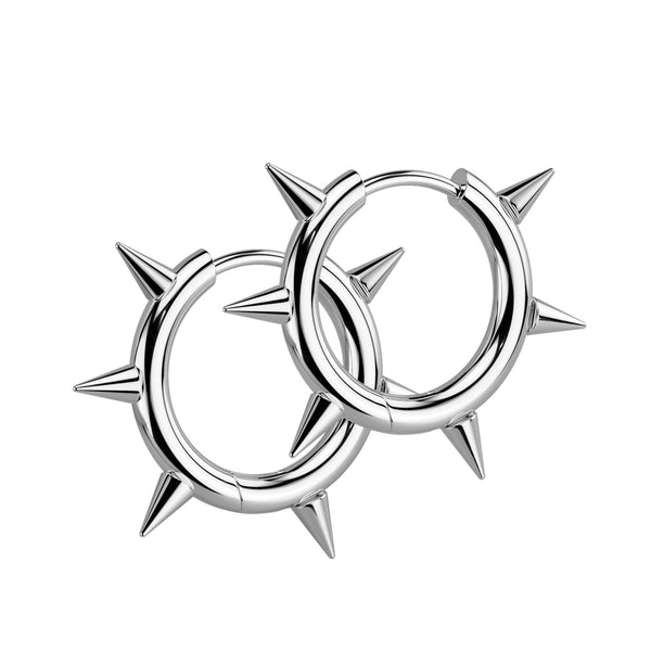 Pair of 316L Surgical Steel Thin Spike Hinged Hoop Earring - Pierced Universe