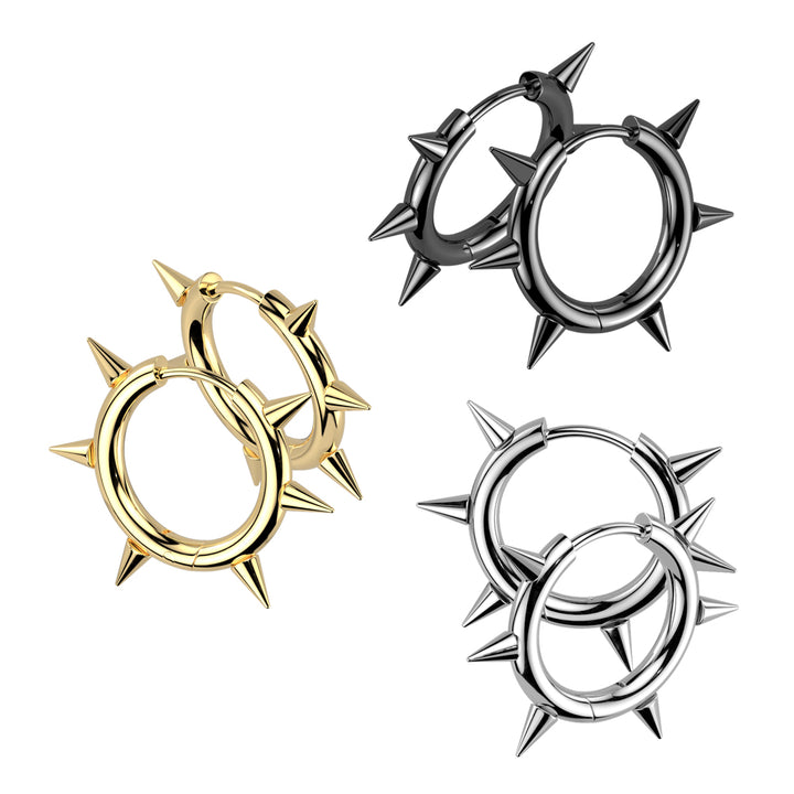 Pair of 316L Surgical Steel Black PVD Thin Spike Hinged Hoop Earring - Pierced Universe