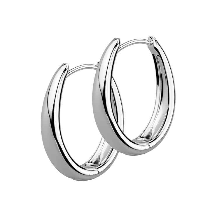 Pair of 316L Surgical Steel Long Oval Hinged Hoop Earrings - Pierced Universe