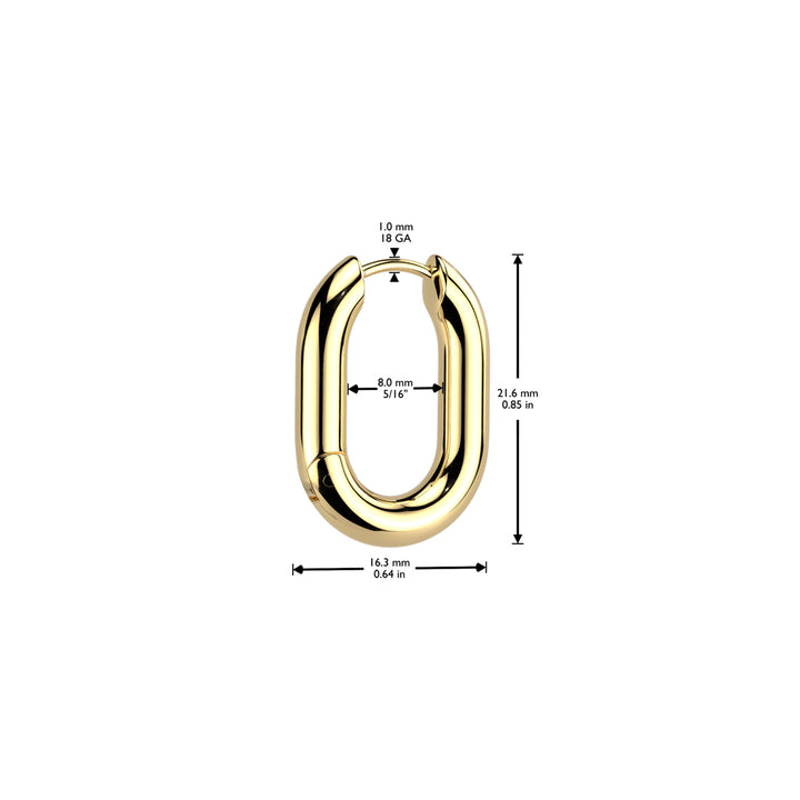 Pair of 316L Surgical Steel Gold PVD Rounded Oval Hinged Hoop Earrings - Pierced Universe