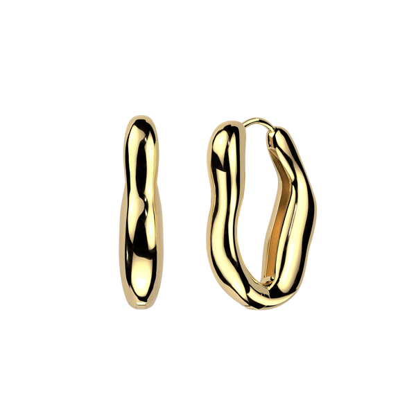 Pair of 316L Surgical Steel Gold PVD Wavy Design Oval Hoop Earrings