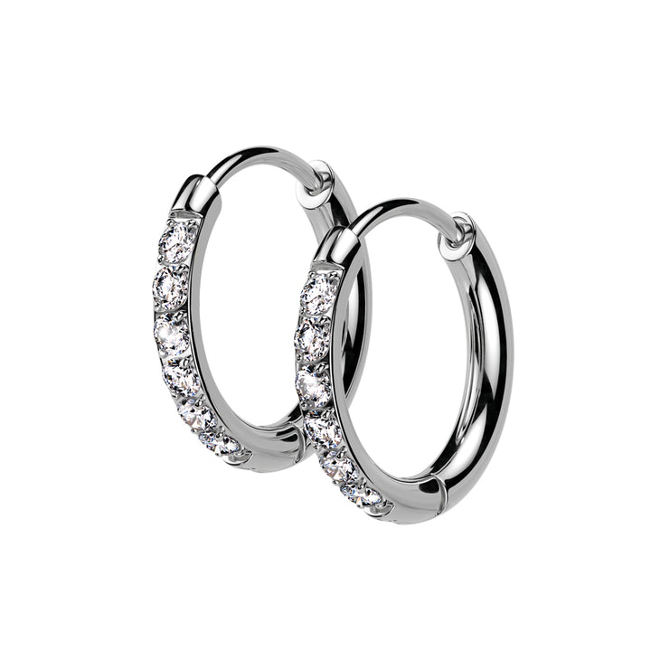 Pair of 316L Surgical Steel White CZ Dainty Hoop Earrings - Pierced Universe