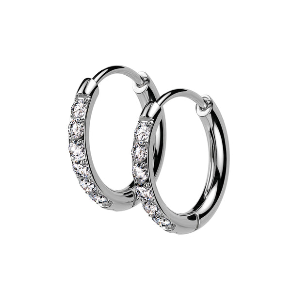 Pair of 316L Surgical Steel White CZ Dainty Hoop Earrings - Pierced Universe