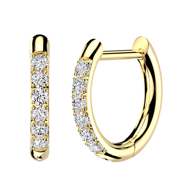 Pair of 316L Surgical Steel Gold PVD White CZ Pave Gems D Shape Hinged Hoop Earrings