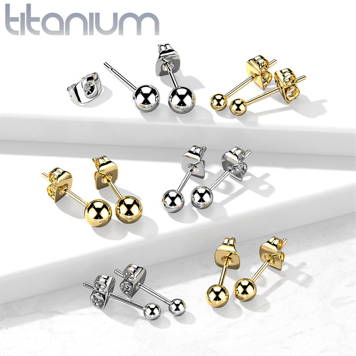Pair of Implant Grade Titanium Gold PVD Ball Stud Earrings - Pierced Universe