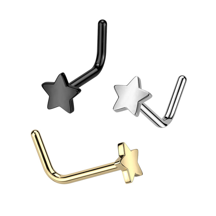 Implant Grade Titanium Black PVD Star L-Shaped Nose Ring Stud - Pierced Universe