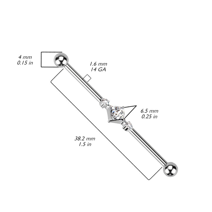 Implant Grade Titanium Black PVD White CZ Square & Circle Gem Cluster Industrial Straight Barbell - Pierced Universe