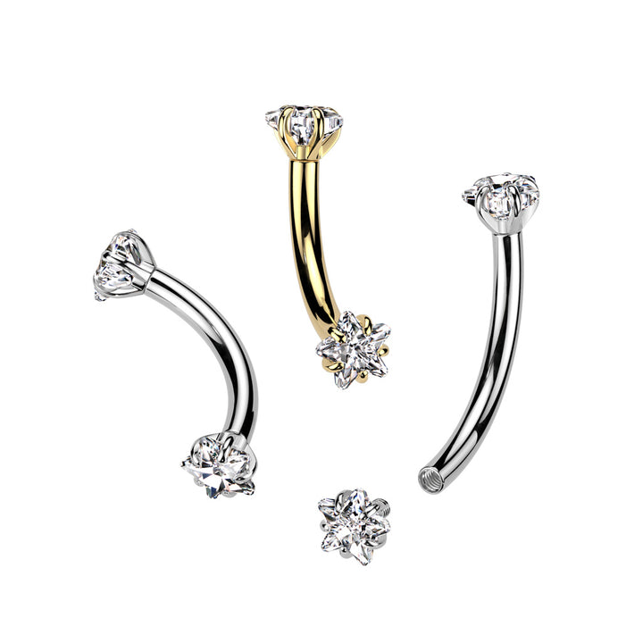 Implant Grade Titanium Gold PVD White CZ Star Shaped Internally Threaded Curved Barbell - Pierced Universe