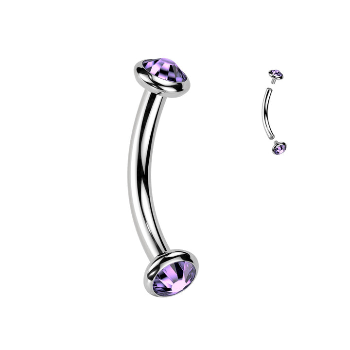 Implant Grade Titanium Tanzanite CZ Bezel Internally Threaded Curved Barbell - Pierced Universe