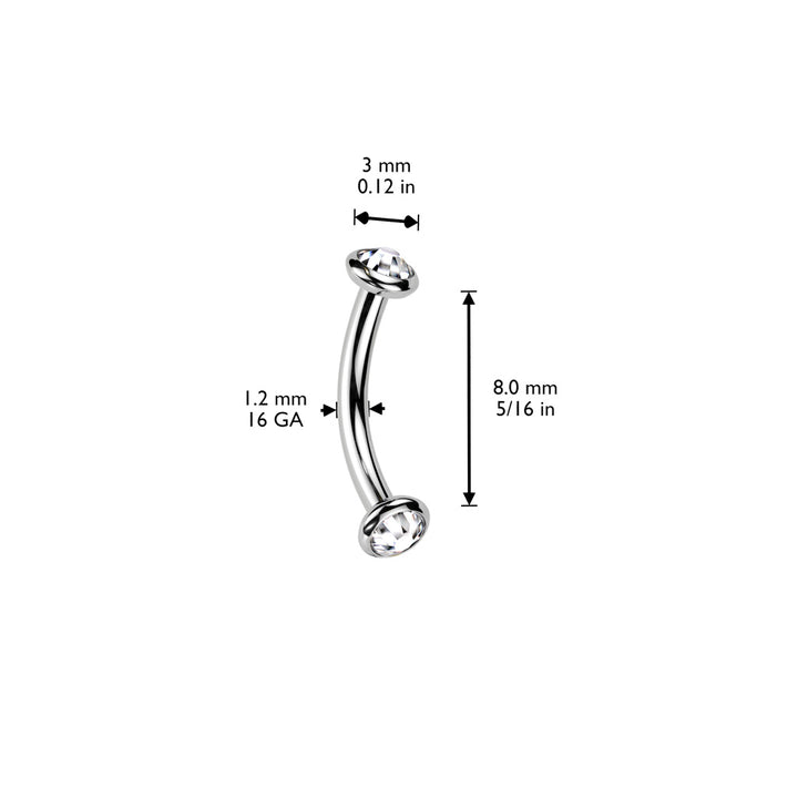 Implant Grade Titanium Black PVD Vitrail Medium CZ Bezel Internally Threaded Curved Barbell - Pierced Universe