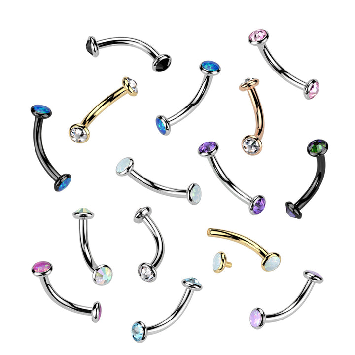 Implant Grade Titanium Black PVD Vitrail Medium CZ Bezel Internally Threaded Curved Barbell - Pierced Universe