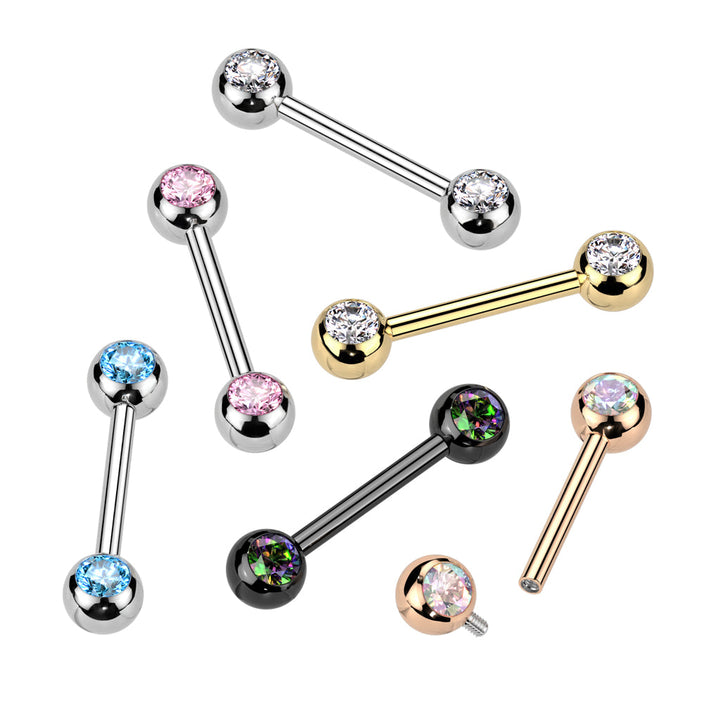 Titanium Internally Threaded Gold PVD White CZ Ball Gem Nipple Ring - Pierced Universe
