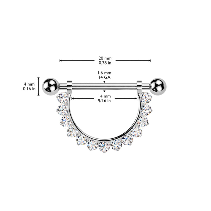Implant Grade Titanium Gold PVD White CZ Nipple Shield Internally Threaded Straight Barbell - Pierced Universe