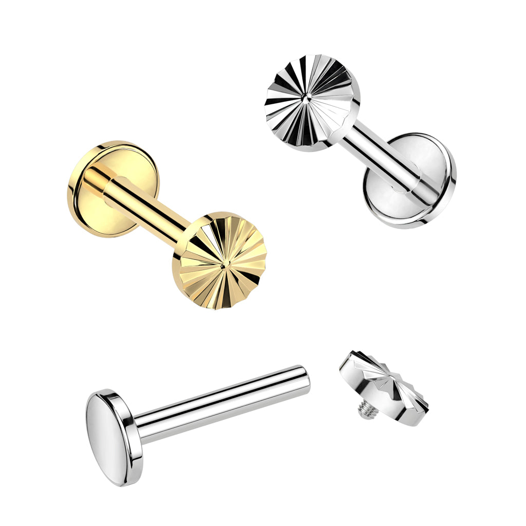 Titanium Gold PVD Internally Threaded Circle Disc Starburst Flat Back ...