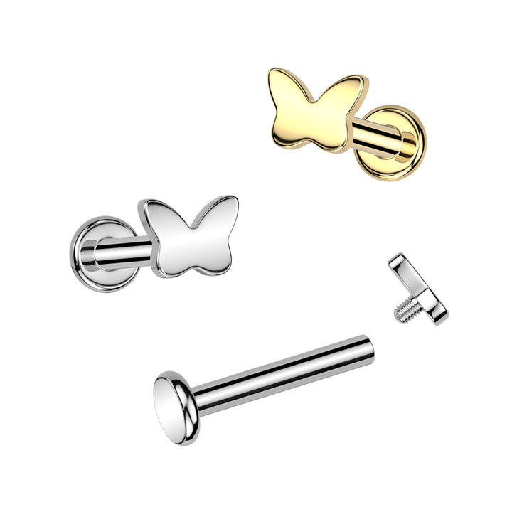 Implant Grade Titanium Gold PVD Dainty Minimal Butterfly Internally Threaded Flat Back Labret - Pierced Universe