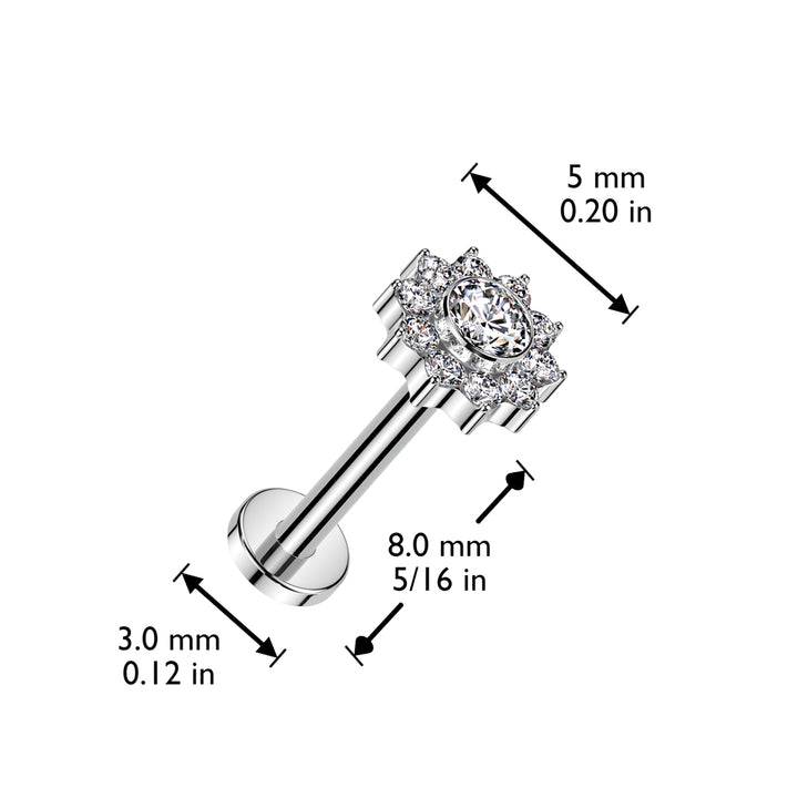 Implant Grade Titanium Gold PVD White CZ Flower Internally Threaded Flat Back Labret - Pierced Universe