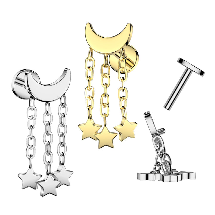 Internally Threaded Crescent Moon Gold PVD Implant Grade Titanium Labret