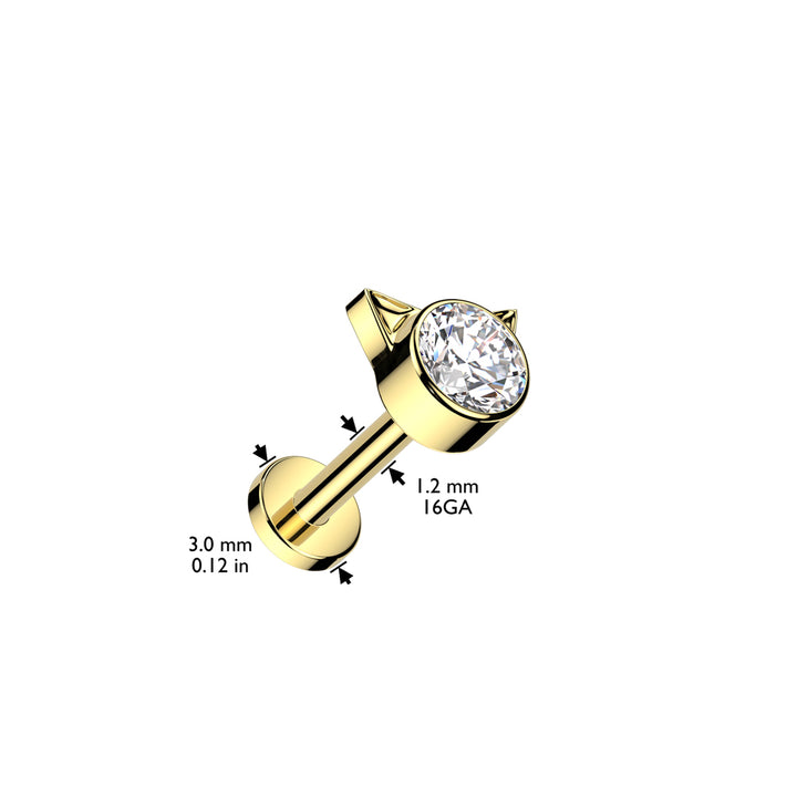 Implant Grade Titanium Pink CZ Cat Internally Threaded Flat Back Labret - Pierced Universe