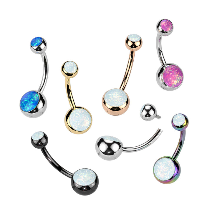 Implant Grade Titanium Black PVD White Opal Internally Threaded Belly Ring - Pierced Universe