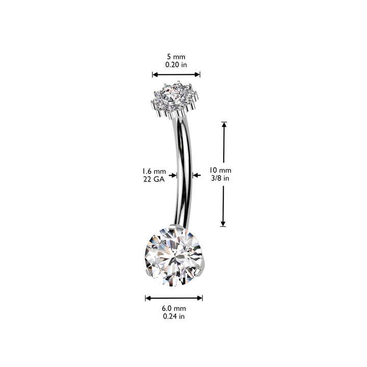 Implant Grade Titanium Gold PVD Internally Threaded White CZ Gem Flower Belly Ring - Pierced Universe