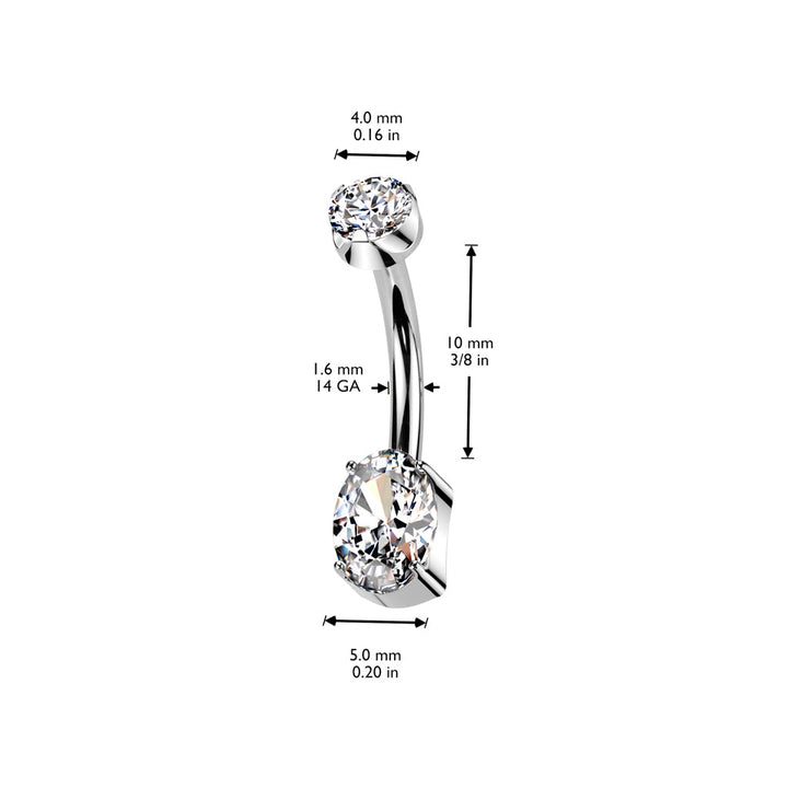 Implant Grade Titanium Gold PVD Dainty White Oval Internally Threaded Belly Ring - Pierced Universe