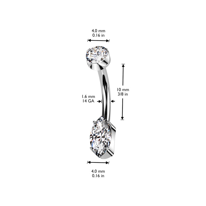 Implant Grade Titanium Dainty White Marquise Internally Threaded Belly Ring - Pierced Universe