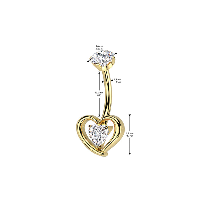 Implant Grade Titanium Red CZ Heart Shaped Belly Ring - Pierced Universe