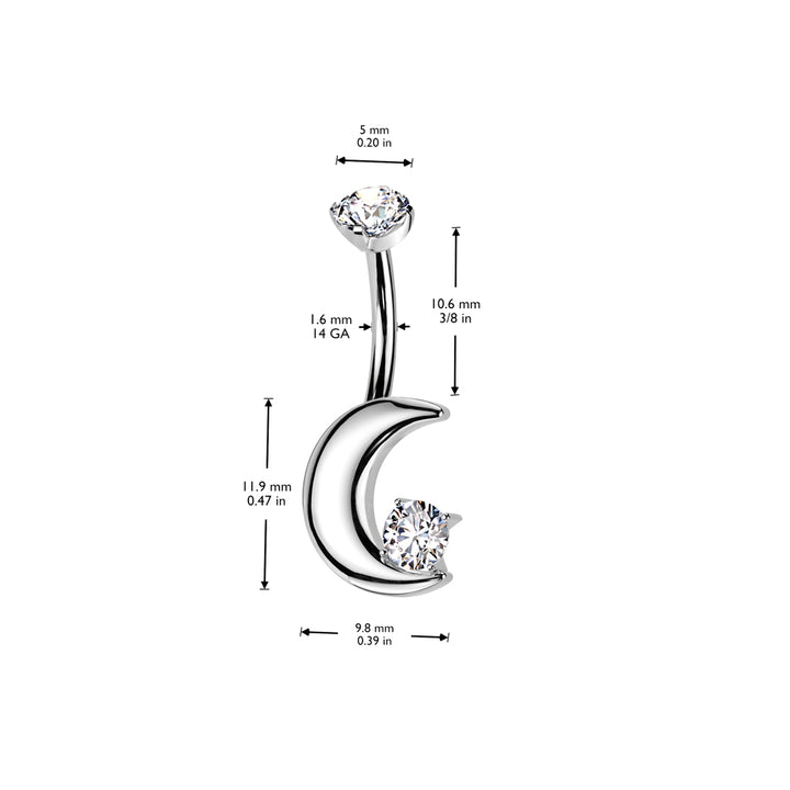 Implant Grade Titanium Gold PVD White CZ Crescent Moon Internally Threaded Belly Ring - Pierced Universe