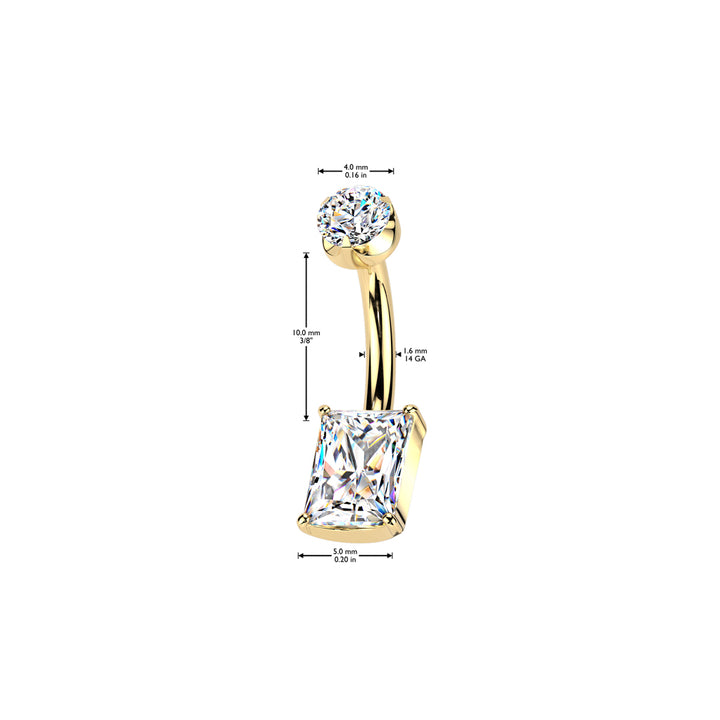 Implant Grade Titanium Gold PVD White CZ Rectangle Clawed Internally Threaded Belly Ring - Pierced Universe