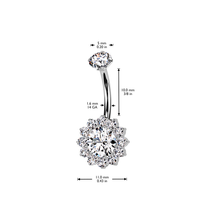 Implant Grade Titanium Gold PVD White CZ Black Large Flower Internally Threaded Belly Ring - Pierced Universe
